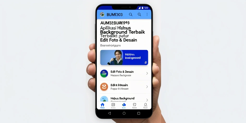 Antarmuka pengguna aplikasi BUMI303 dengan fitur Hapus Background.