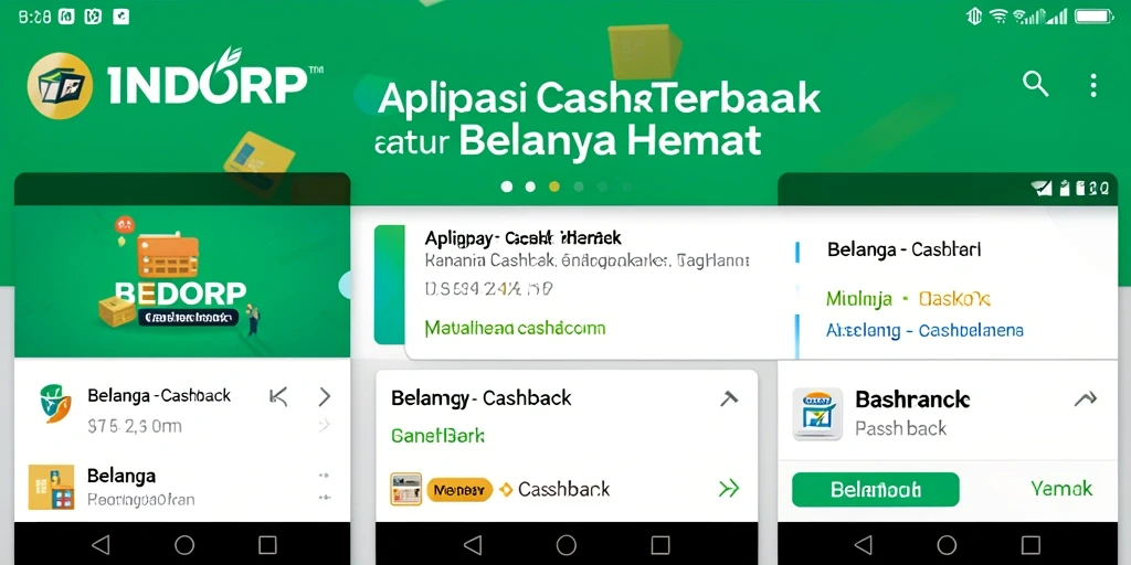 Tampilan antarmuka aplikasi INDORP dengan berbagai pilihan cashback.