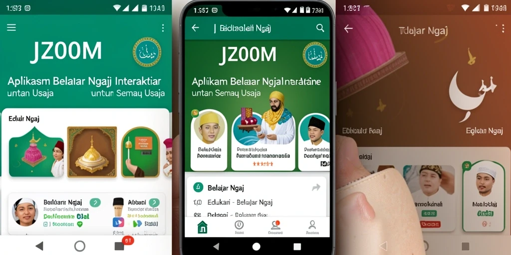 Screenshot aplikasi J200M yang menampilkan tampilan belajar Ngaji.