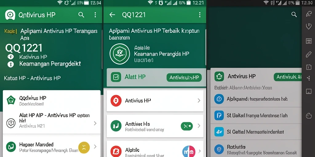 Tampilan antarmuka pengguna QQ1221 dengan fitur Antivirus HP.