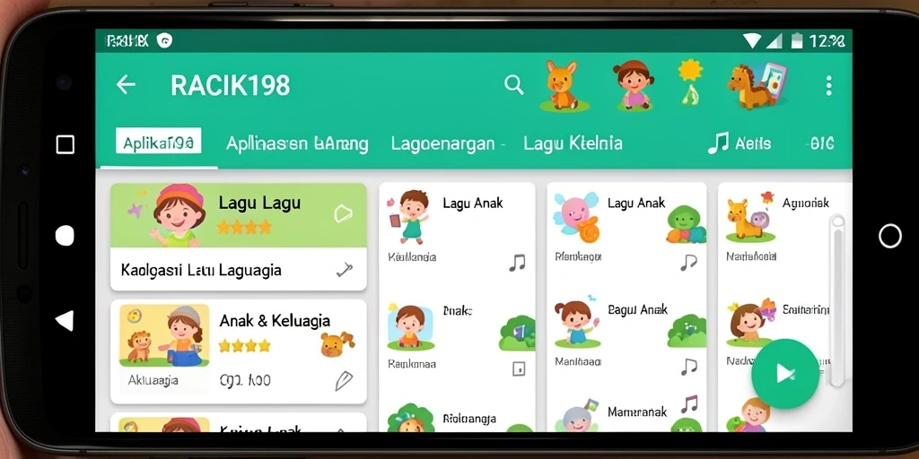 Antarmuka aplikasi RAMIC198 yang penuh warna dan menarik untuk anak-anak.